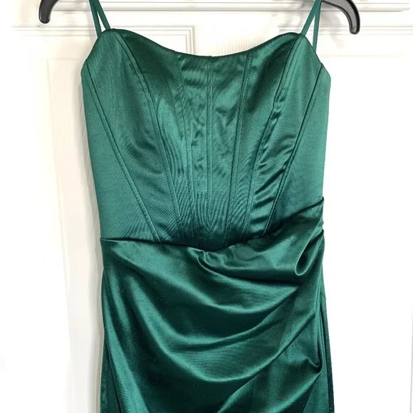NWT Emerald Sundae Satin Evening Gown Dress Dark Green Women Size S Prom Wedding - Picture 3 of 14